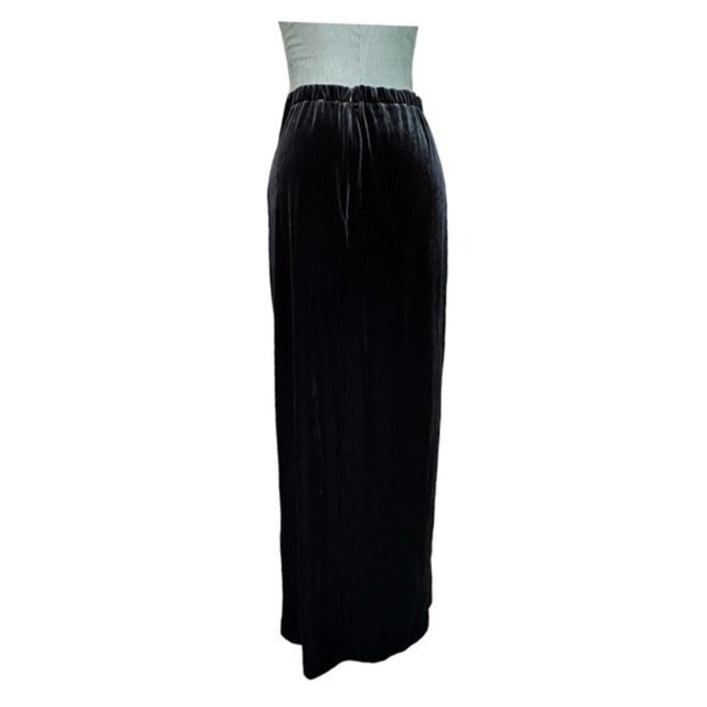 Vintage Black Velvet Bodycon Maxi Skirt Front Slit Pull On Size 10 - Picture 6 of 7